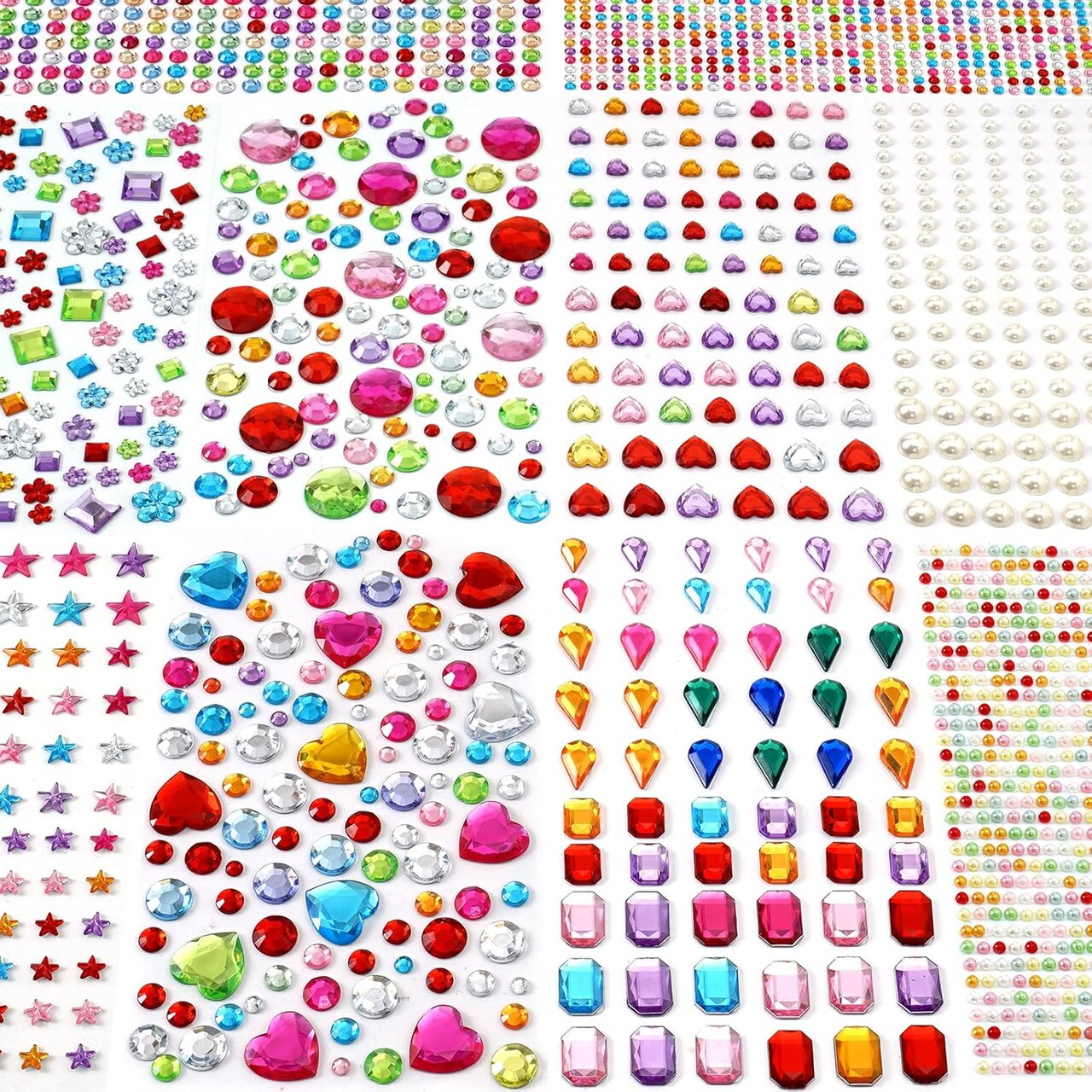 2774 Gem Stickers for Crafts – Self-Adhesive Heart Rhinestones, Acrylic Bling for Kids’ DIY Projects